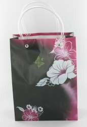 Packaging / Gift Bag Black/Pink/White Flower Medium (12 pcs)
