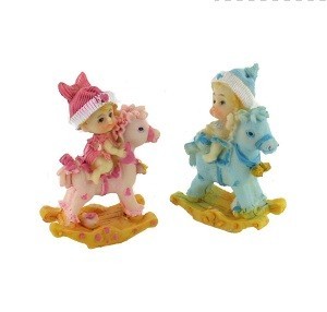 Baby on Rocking Horse Decoration 8 cm (4 pcs)