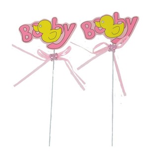 BABY SHOWER CAKE TOPPER PICK - BABY PINK (12 pcs)