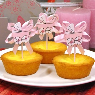 BABY SHOWER CUPCAKE TOPPERS - PINK STROLLER (12 pcs.)