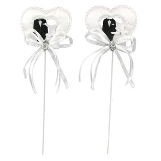 Cake Topper / Decorative Pick - Bride & Groom on Heart (12 pcs.)