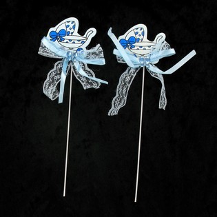 BABY SHOWER CAKE TOPPER PICK - BLUE STROLLER (12 pcs)