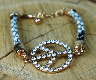 Ibiza Look Bracelet with Peace Sign Black/White (1 pc.)