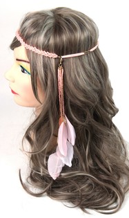 Ibiza Style Beaded Headband with Feathers Salmon Pink (1 pc.)