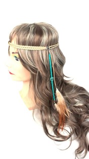 Headband with Feathers Beige Turquoise (1 pc)