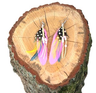Ibiza Look Earrings with Feather - Pink (1 pc)
