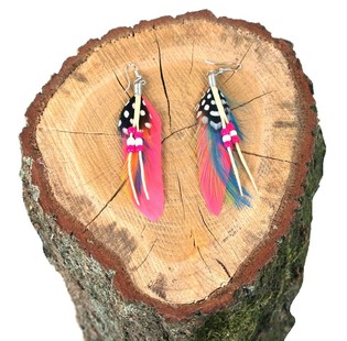 Ibiza Style Earrings with Feather Fuchsia (1 pc)