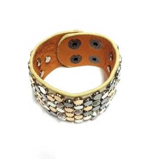 Luxury Wide Bracelet Taupe with Studs & Rhinestones (1 pc)
