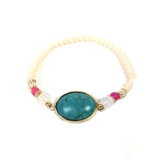 White Ibiza-Style Bracelet with Stone (1 pc)