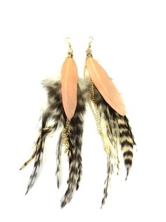 Ibiza Style Tiger & Salmon Feather Earrings (1 pc)
