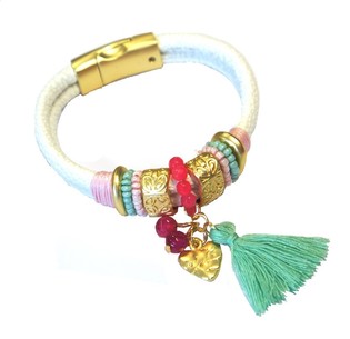 Ibiza Style Bracelet White with Tassel & Heart Charm (1 pc)