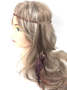 Braided Hairband with Feathers Brown - Ibiza Style (1 pc)