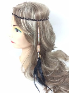 Braided Feather Headband Black (1pc)