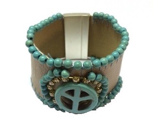 Ibiza Style Bracelet Taupe/Turquoise Peace (1 pc)