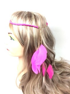 Braided Headband with Feathers Fuchsia (1 pc.)