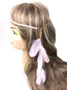 Braided Headband with Feathers Pink (1 pc)
