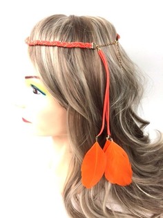 Braided Headband with Feathers Orange (1 pc)