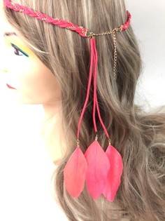 Braided Headband with Feathers Peach (1 pc)