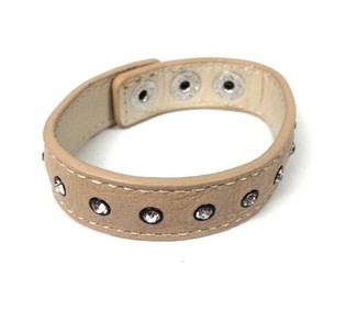 Ibiza Leather-Look Bracelet Cream with Rhinestones (1 pc)
