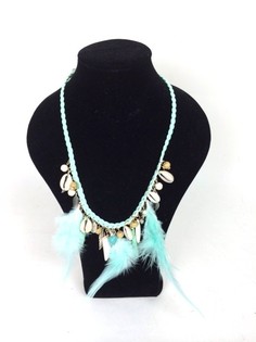 Ibiza Style Necklace Mint Green with Shell/Feather/Tooth (1 pc)