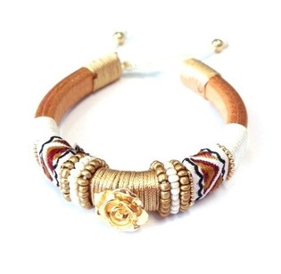 Ibiza Style Brown Bracelet with Gold Flower (1 pc)