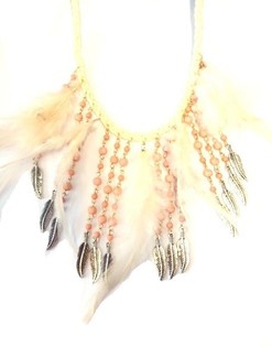 Salmon Necklace with Beads and Feathers (1 pc)