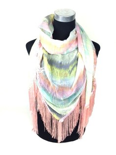 Mint/Pink Scarf with Fringes - Ibiza Style (1 pc)
