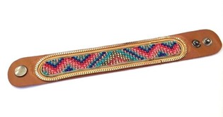 Leather Ibiza Bracelet Aztec Gold Rim with Orange (1 pc)