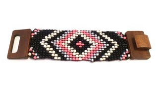 Ibiza Aztec Bracelet Wood Clasp Pink/Black (1 pc)