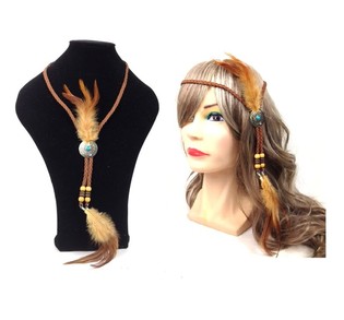 Ibiza Feather Necklace / Headband - Brown (1 pc)