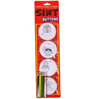 DIY Sinterklaas / Saint Nicholas Coloring Buttons - Pencils Included (12 pcs.)