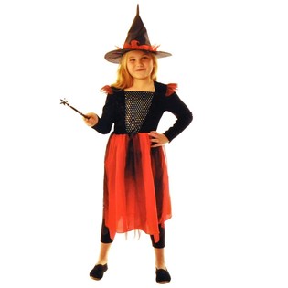 WITCHES COSTUME BLACK / RED FOR CHILDREN - SIZE 128
