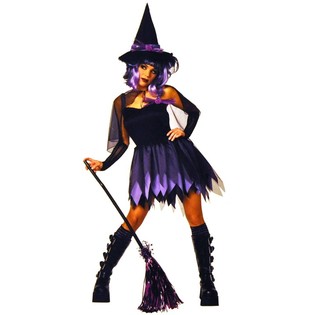 WITCHES COSTUME BLACK / PURPLE FOR CHILDREN - SIZE 146