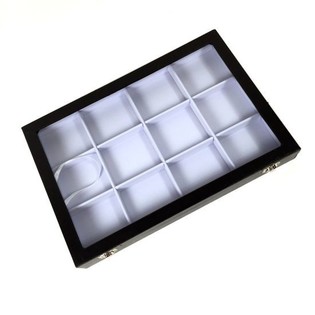 White Bead Display Tray with Lid, 12 Compartments