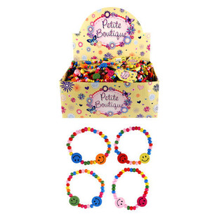 MERRY SMILEY WOODEN CHILDREN BRACELETS IN DISPLAY (144pcs)