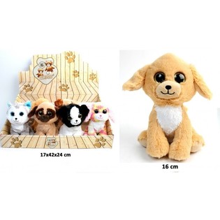 LUXURIOUS PLUSH DOGS, MIX DESIGN 16 CM. HIGH IN DISPLAY (12st.)