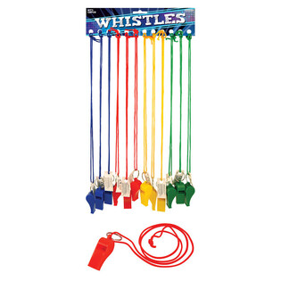 MIXED COLORED WHISTLES WITH LANYARD (12 pcs)