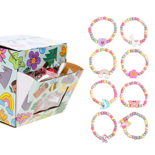 WOODEN ELASTIC GIRLS' BRACELETS - IN DISPLAY (100 pcs)